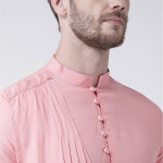 Men Pink Solid Straight Kurta With Attached Drape