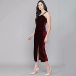 Maroon Velvet Sheath Midi Dress