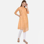 Women Orange Solid A-Line Cotton Kurta