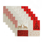 Red Set of 7 Christmas Jacquard Woven Table Mats & Runner