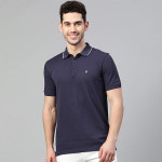 Men Navy Blue Solid Polo Collar T-shirt