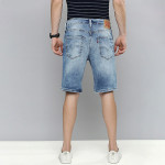 Men Blue Washed Distressed Denim Shorts