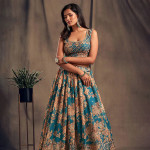 Blue & Beige Printed Semi-Stitched Lehenga & Unstitched Blouse With Dupatta