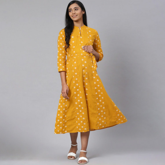 http://13.235.91.190/products/women-mustard-yellow-off-white-printed-pure-cotton-maternity-a-line-dress