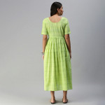 Lime Green Woven Design Handloom Maternity A-Line Midi Dress